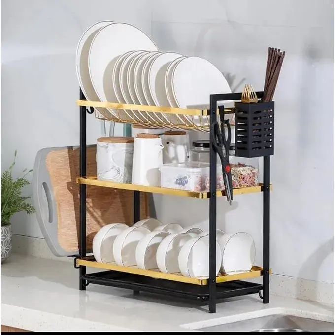 3-Tier Dish Rack in Black/Gold