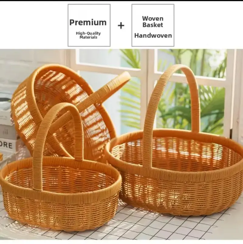 Woven Rattan Picnic Basket with Double Handles - Outdoor Storage & Camping Tote