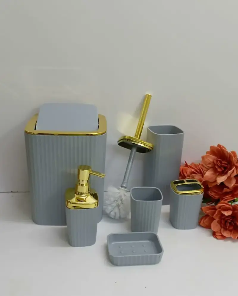 Bathroom Accessories Set . ⏯️6 in 1 set includes {Toothbrush holder, Soap dispenser, Toilet brush, Trash can. view 3