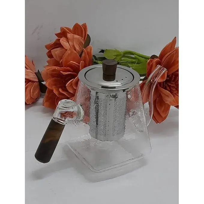 Tea Decanter Frosted Glass with Wooden Handle
