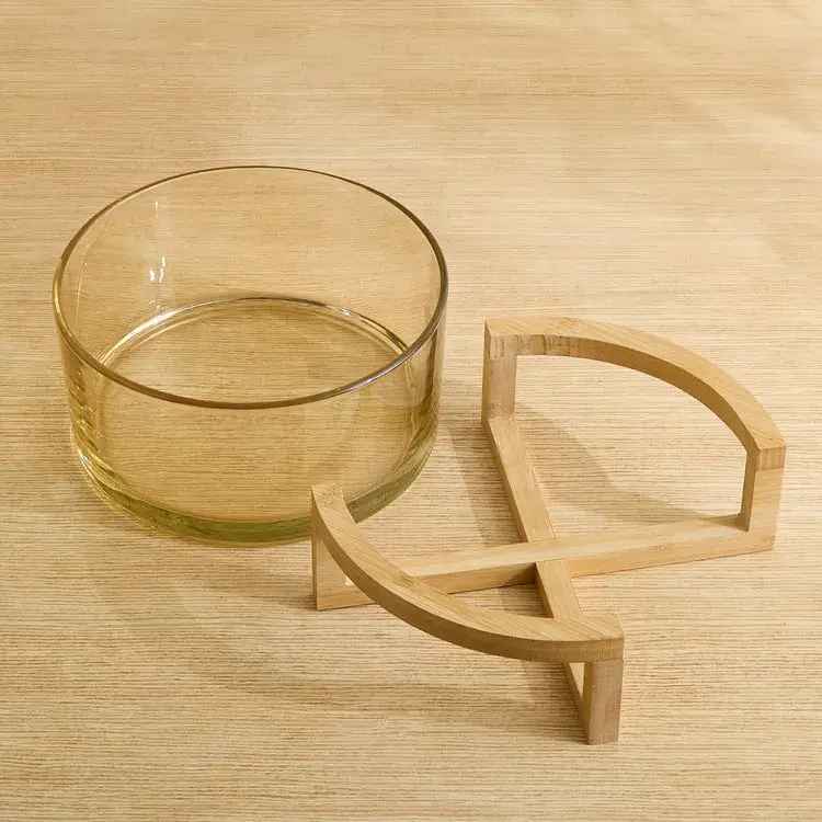 Glass Salad Bowl With Bamboo Stand