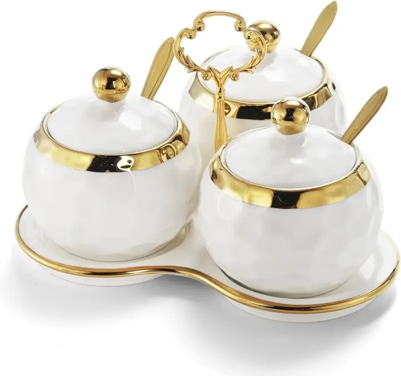Sugar Dish Ceramic 3-in-1 Set with Triangle Tray | Kenya view 2