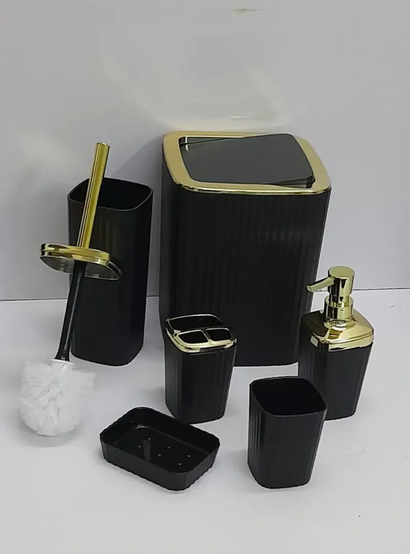 Bathroom Accessories Set . ⏯️6 in 1 set includes {Toothbrush holder, Soap dispenser, Toilet brush, Trash can. view 2