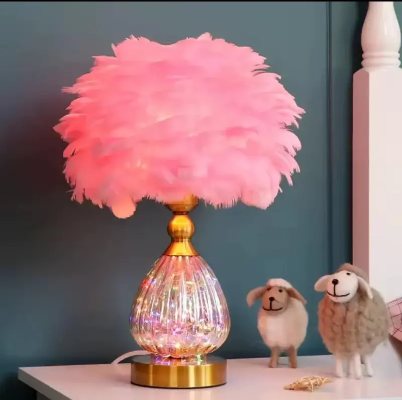 Side Table Lamp with Feathers | Kenya view 1