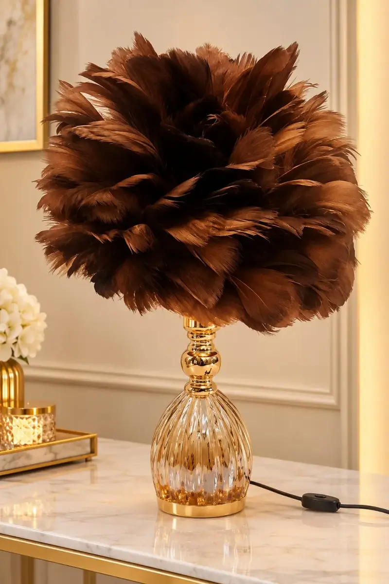 Side Table Lamp with Feathers | Kenya view 4