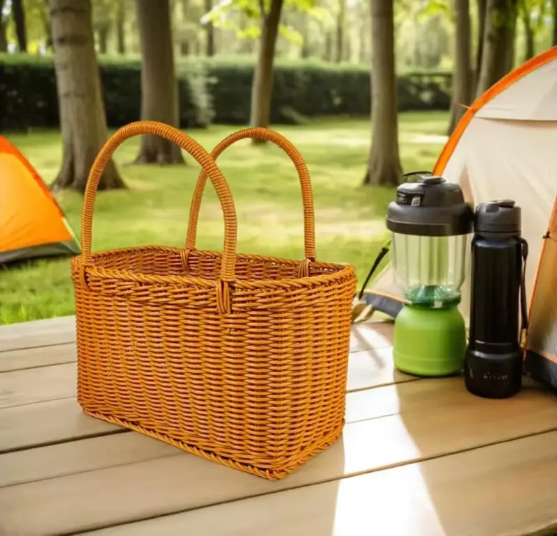 Wooven Rattan Picnic Basket with Double Handles -Outdoor Storage  & Camping Tote view 1