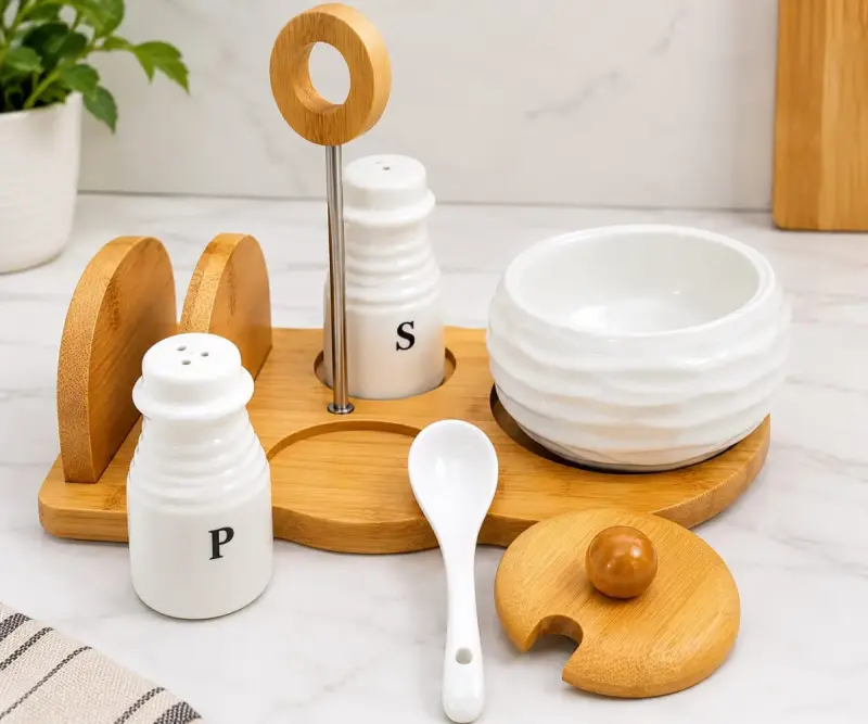 Salt, Pepper, Sugar dish + Serviette holder