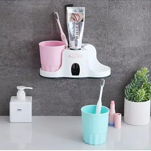 Toothbrush Holder with Toothpaste Dispenser ( 2-Cups)