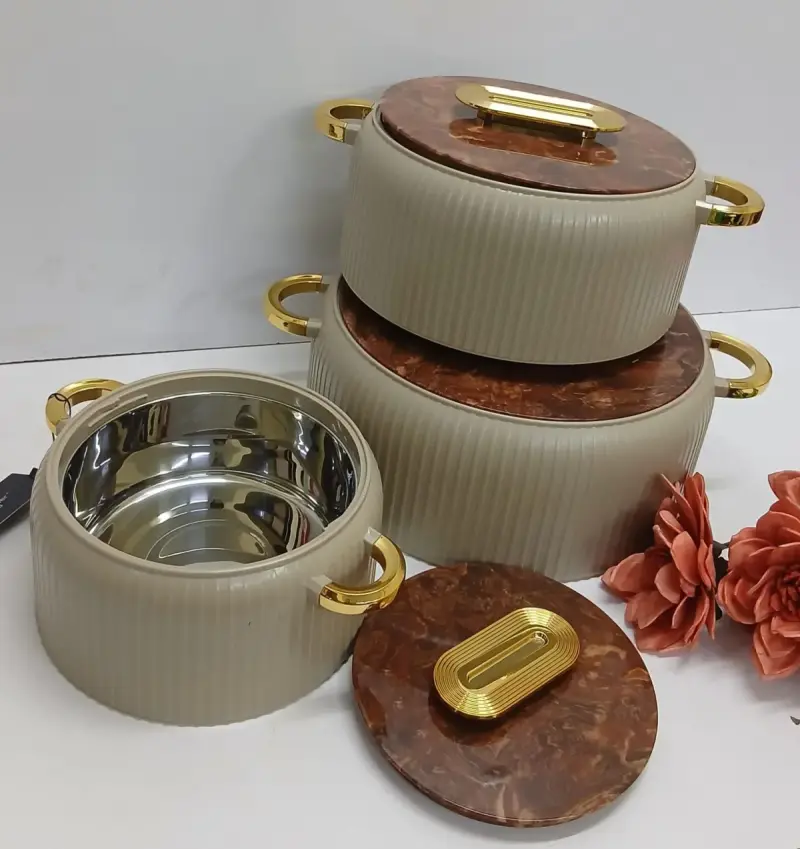 3pcs luxury Round hotpot set.Ideal for residences, hosting visitors, weddings, hotels, and special events. A lovely dining table that combines luxury and usefulness. view 2