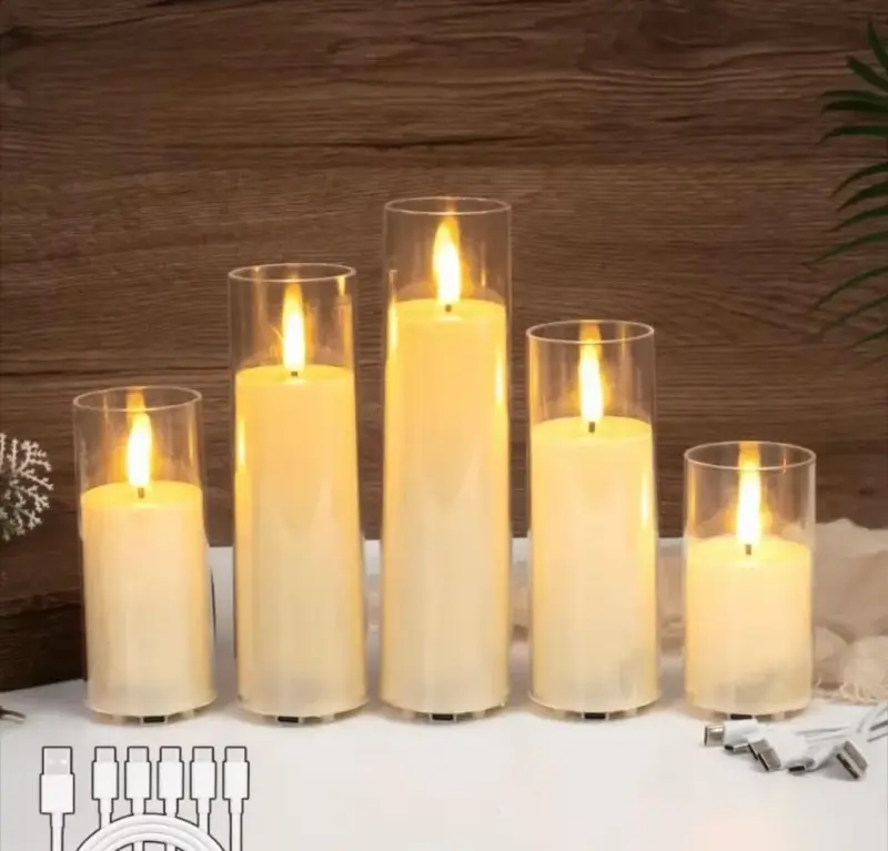 LED Flameless Pillar Candles in Acrylic Holders – Set of 5 view 1