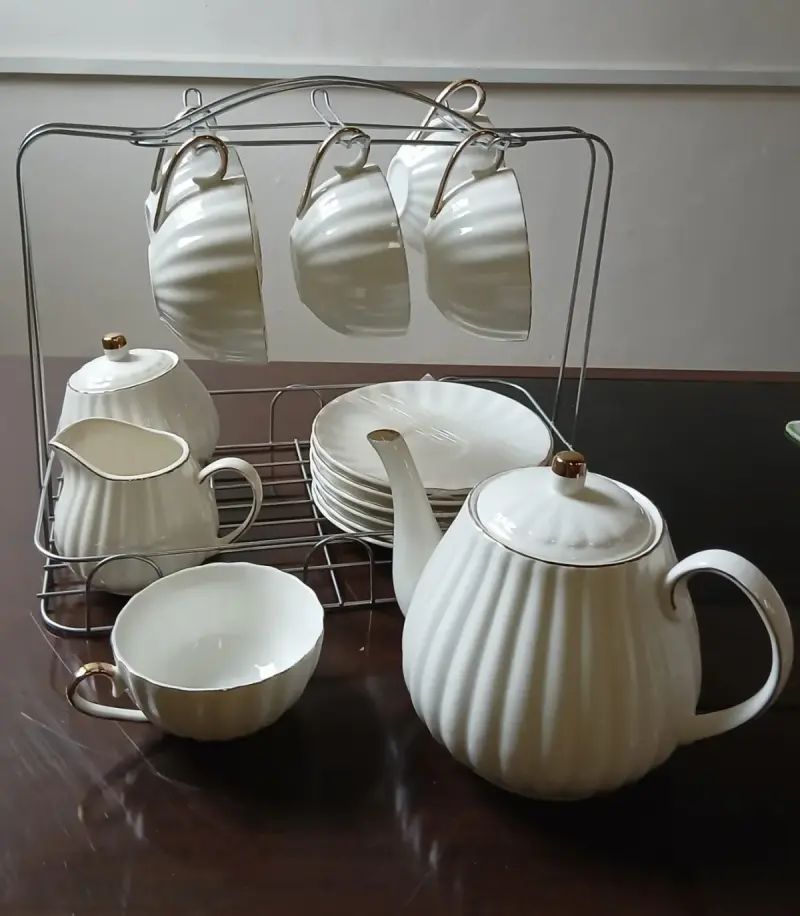 Ceramic Tea Set 8-1.  6 cups , 1 Teapot and Tray view 4