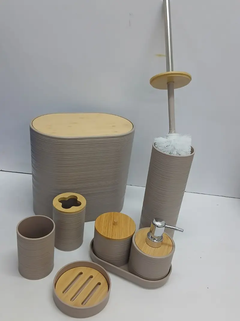 Bathroom Accessories . ⏯️8 in 1 set includes {Toothbrush holder, Soap dispenser, Toilet brush, Trash can. view 2