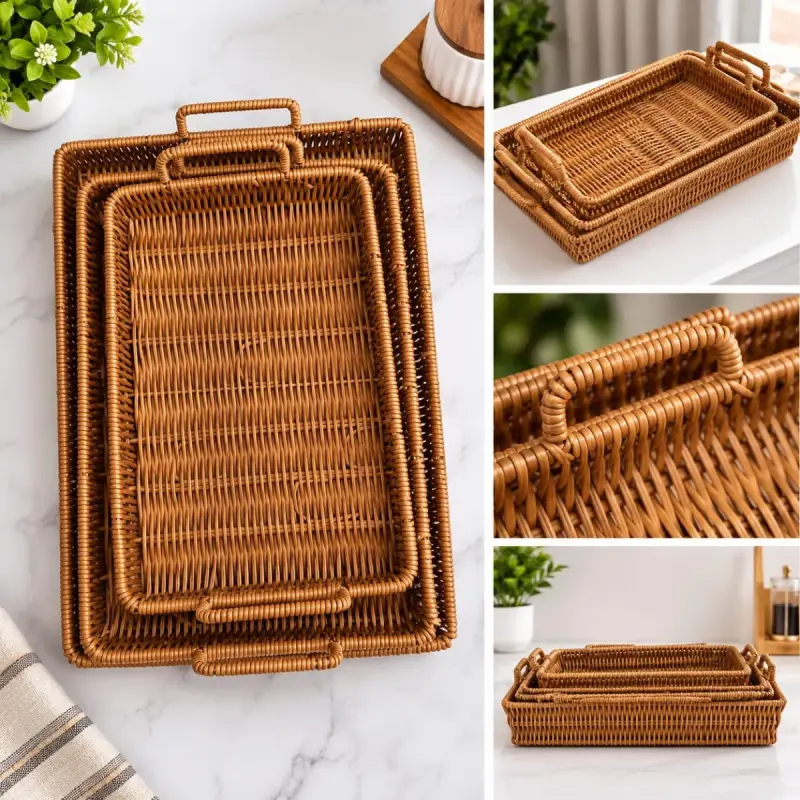 3 in 1 handmade Rattan Deco style and trays view 3
