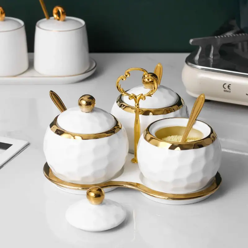 Sugar Dish Ceramic 3-in-1 Set with Triangle Tray | Kenya view 1