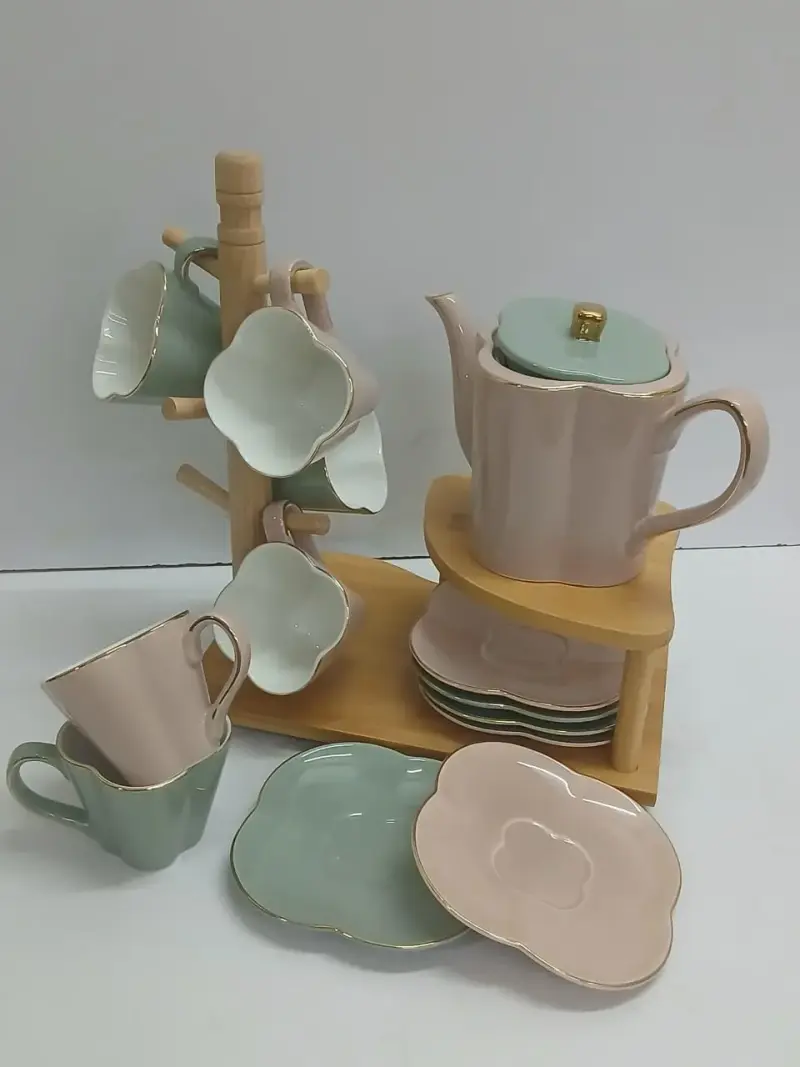 Ceramic Tea Set 8-1.  6 cups , 1 Teapot and Tray view 1
