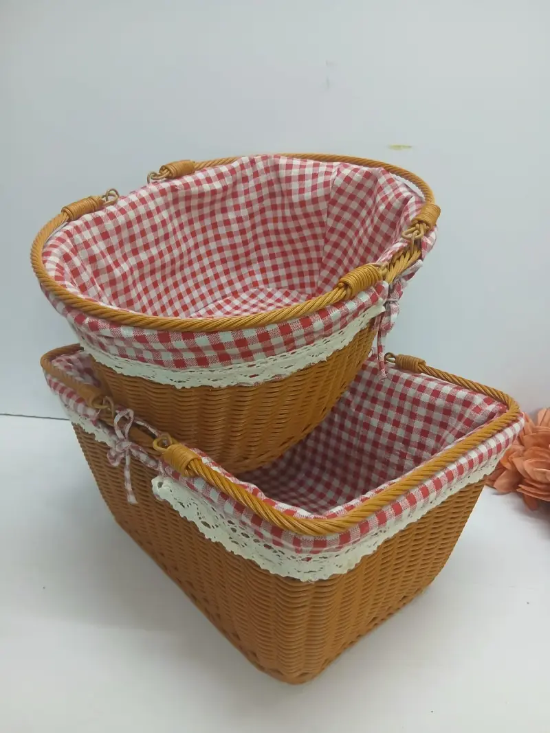 Woven Rattan Picnic Basket with Double Handles view 2