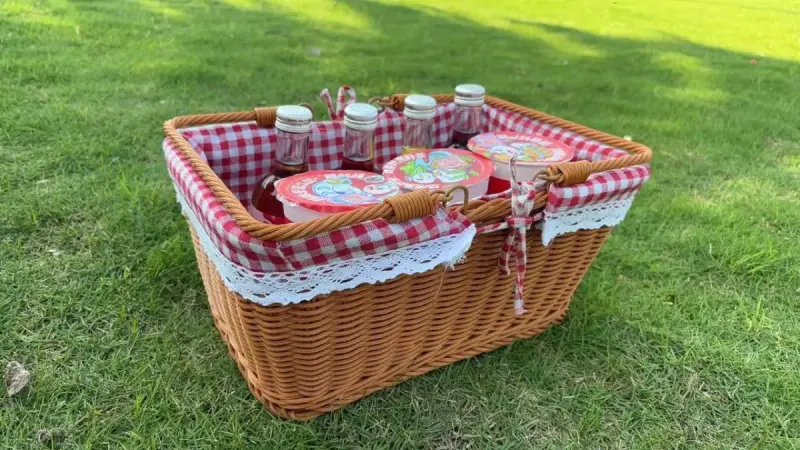 Woven Rattan Picnic Basket with Double Handles