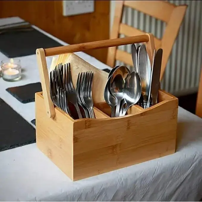 Bamboo Cutlery Holder With Handle