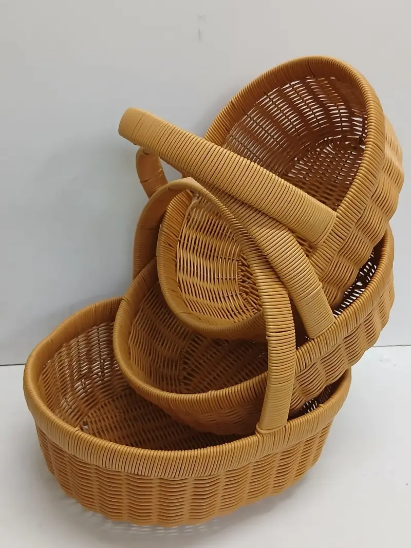 Woven Rattan Picnic Basket with Double Handles - Outdoor Storage & Camping Tote view 2