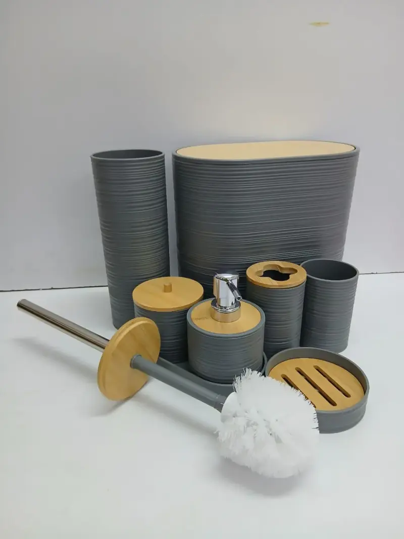 Bathroom Accessories . ⏯️8 in 1 set includes {Toothbrush holder, Soap dispenser, Toilet brush, Trash can. view 3