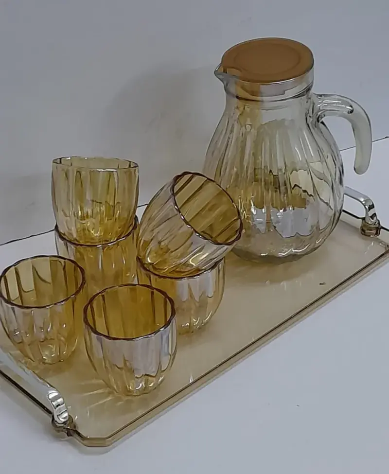 Clear/Colored Glass Jug Set with 6 Glasses