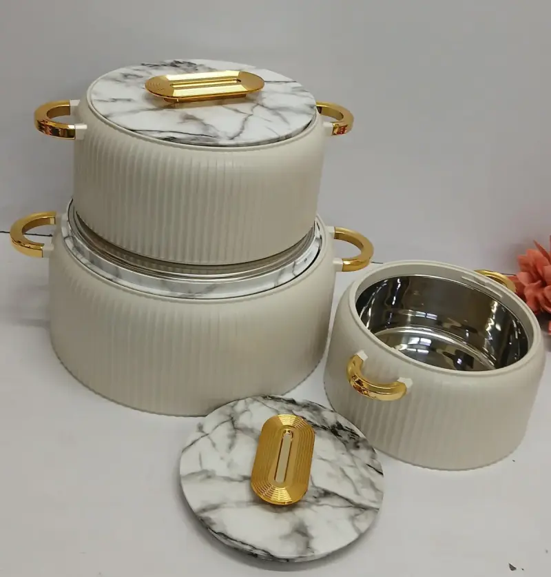 3pcs luxury Round hotpot set.Ideal for residences, hosting visitors, weddings, hotels, and special events. A lovely dining table that combines luxury and usefulness. view 1