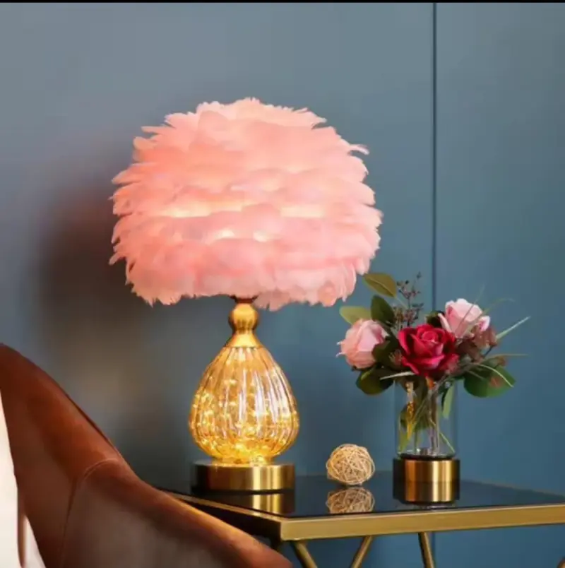 Side Table Lamp with Feathers | Kenya view 3