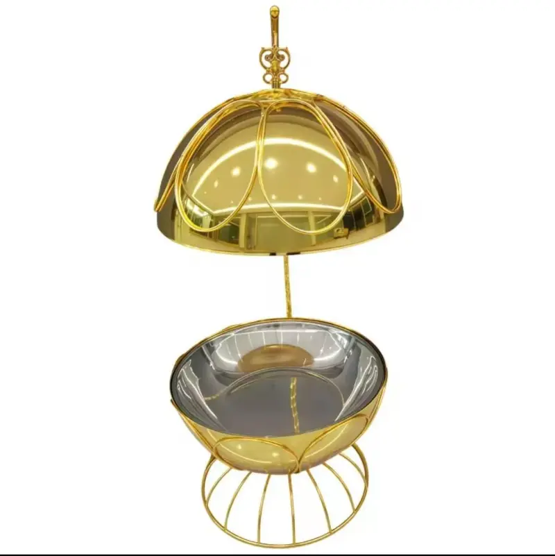 Golden fancy elegant chaffing dishes with hanging  lid view 3