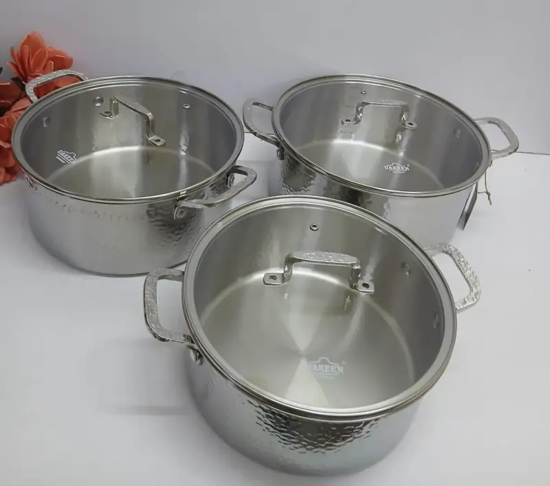6 Pcs Premium High quality  Stainless steel cookware set available   ✴️Stainless steel sufuria with mirror lids polished exterior and eco Friendlly Non-stick properties. view 1