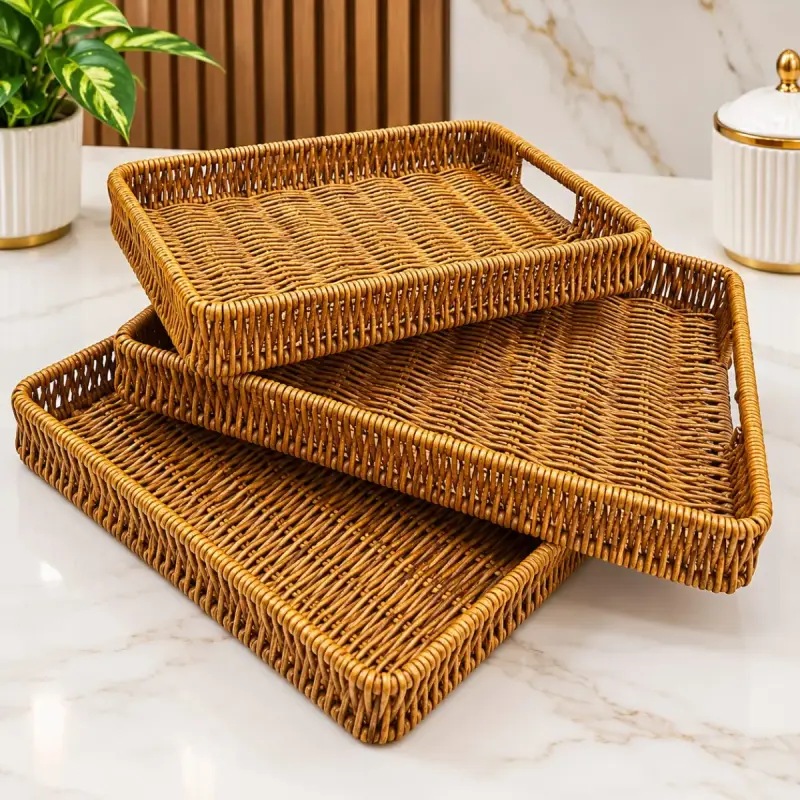 3 in 1 handmade Rattan Deco style and trays view 1