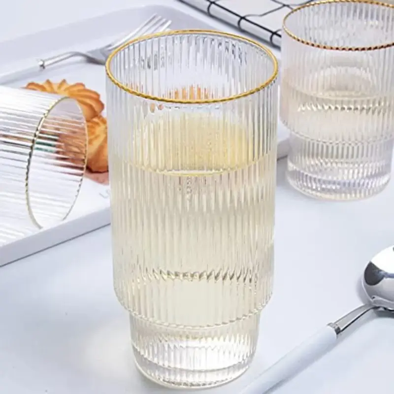 6 Pieces Water Glass With Gold Ring