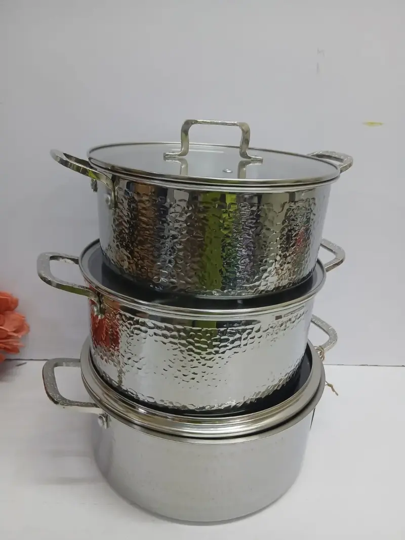 6 Pcs Premium High quality  Stainless steel cookware set available   ✴️Stainless steel sufuria with mirror lids polished exterior and eco Friendlly Non-stick properties. view 2